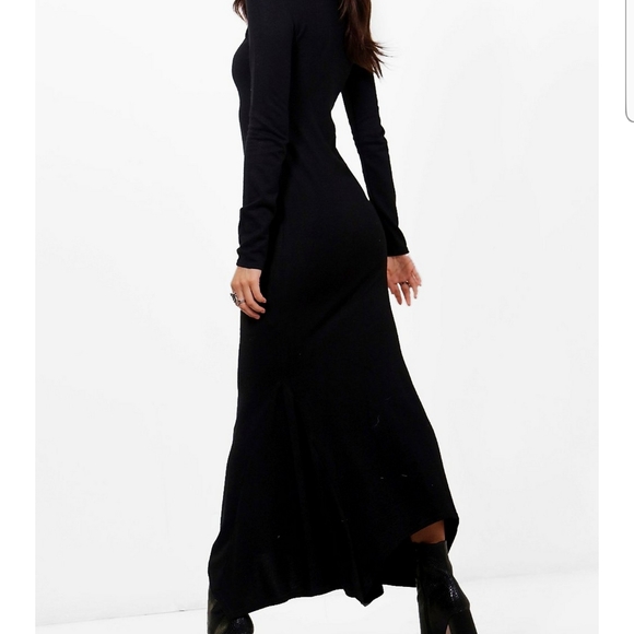 Boohoo Black Maddison Flute Hem Midaxi Maxi Dress - Picture 2 of 6